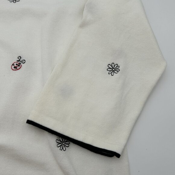 VTG CHRISTOPHER & BANKS (FLAWED) Cardigan M Ladybugs Embroidered Flowers Beads - Picture 4 of 9